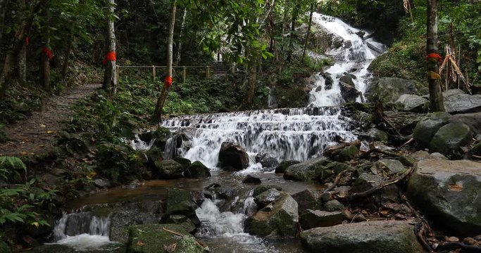 Waterfall in Ban Mae Kampong, place of travel in Chiangmai, Thailand