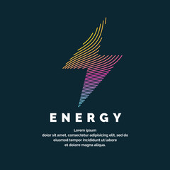 The sign of the energy. The colored zipper of the dynamic lines on a dark background.