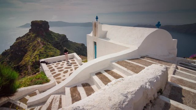 sunny day famous santorini island view point bay panorama 4k timelapse creece
