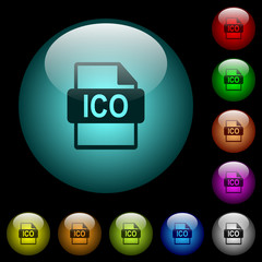 ICO file format icons in color illuminated glass buttons