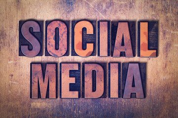 Social Media Theme Letterpress Word on Wood Background