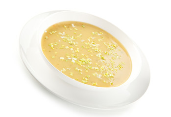 Leek soup on white background 