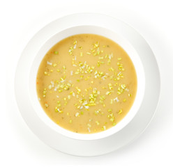 Leek soup on white background 