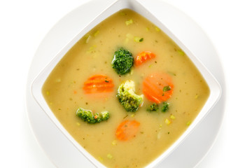 Vegetable soup on white background 