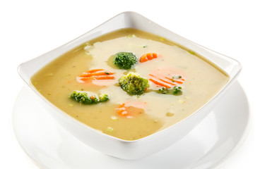 Vegetable soup on white background 