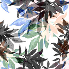 Watercolor seamless pattern of autumn leaves 