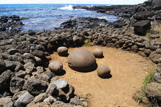 Mysterious round stone called Te Pito Kura in Easter Island, Chile