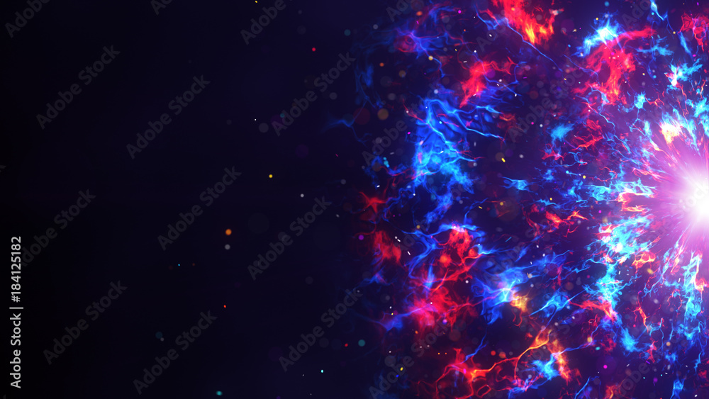 Poster red and blue fractal clouds on edge abstract sci-fi background
