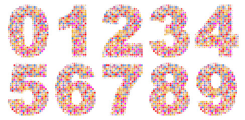 Numbers set from colourful pixels in modern style