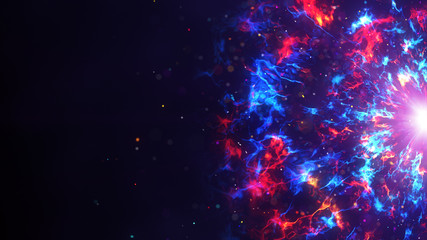 Red and blue fractal clouds on edge abstract sci-fi background