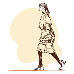 Sketch beautiful young woman. Hand-drawn illustration.