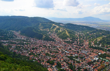 View of Brasov city in the valley, Romania