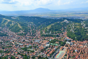 View of Brasov city in the valley, Romania