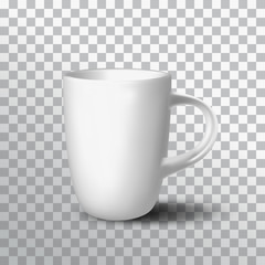 White cup on transparent background. Vector realistic cup template