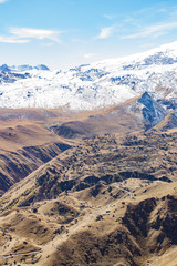 Landscape panorama caucasus mountain with autumn hills