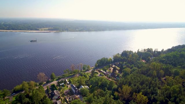 Poland, Mazovia, Narew river and Zegrzynski Reservoir seen from above the town of Serock &ndash; recreation resort near Warsaw
