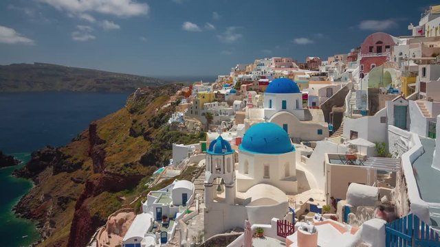 day time santorini island famous oia town hill bay panorama 4k timelapse greece
