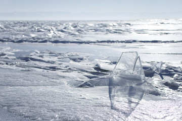 Lake Baikal ice-drift. Winter landscape.
