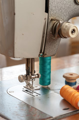 Details of an old sewing machine close-up