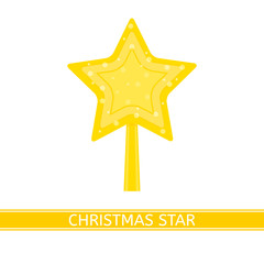 Vector illustration of star for Christmas tree top, isolated on white background. Decoration in flat style.