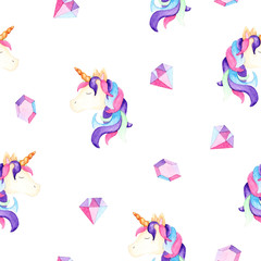 Watercolor magical unicorn pattern. For design, print or background
