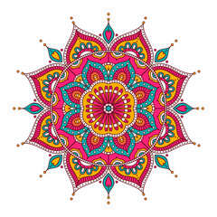 Vector hand drawn doodle mandala. Ethnic mandala with colorful tribal ornament. Isolated. On white background.