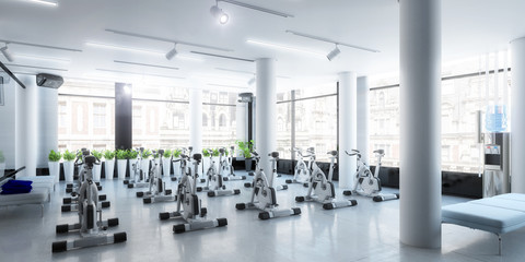 Fototapeta premium Ergometer im Fitness-Zentrum (panoramisch)