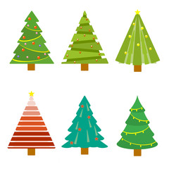 Set of christmas tree decorations with stars and ball. flat icon Vector illustration.