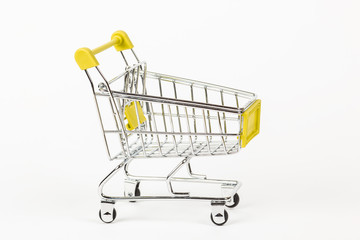 Shopping trolley on white background.