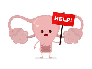 Sad unhealthy sick uterus with nameplate 