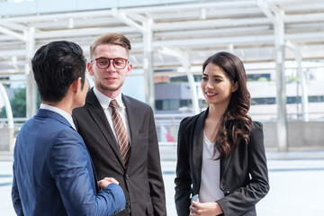 business success concept : businessman meeting team , young people group planning company startup