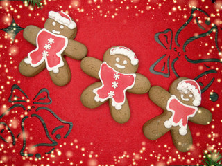 christmas cookies gingerbread and decoration on wooden background