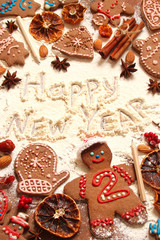 new year decorations on a wood background