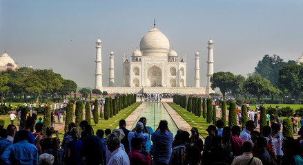 AGRA, INDIA, OCTOBER 15, 2017 - Taj Mahal mausoleum in Agra, Uttar Pradesh state, northern India,...