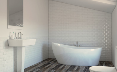 Naklejka na ściany i meble Abstract toilet and bathroom interior for background. 3D rendering.