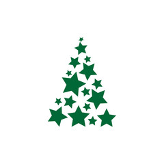 Silhouette icon of green star Christmas tree, simple geometric vector design, symbol of fir-tree for illustration Xmas and New Year
