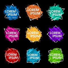 Set Grunge splash banner. Vector splatter labels with space for text. Grunge label.