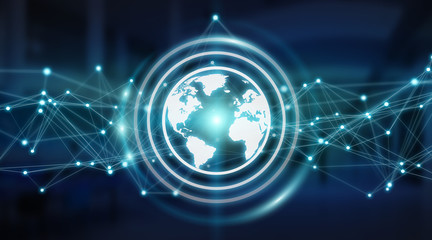 Connections system on world icon 3D rendering