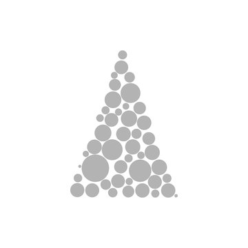 Silhouette icon of grey circle bubbles Christmas tree, simple geometric vector design, symbol of fir-tree for illustration Xmas and New Year