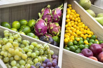 Counter on the market with fresh vegetables