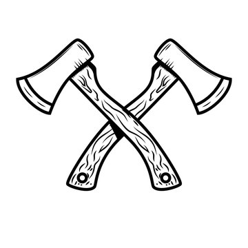 Crossed lumberjack axes isolated on white background. Design element for poster, emblem, sign, banner. Vector illustration