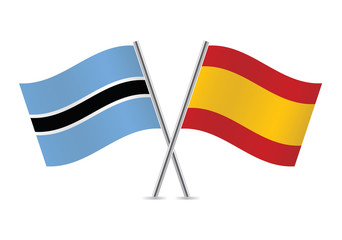 Botswana and Spain flags.Vector illustration.