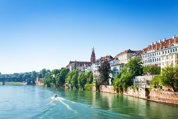 Naklejka premium View of Basel from Rhine river in Switzerland