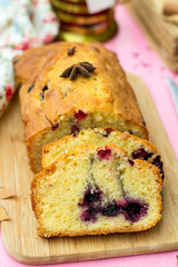 Sweet fruit cake with frozen berries for tea