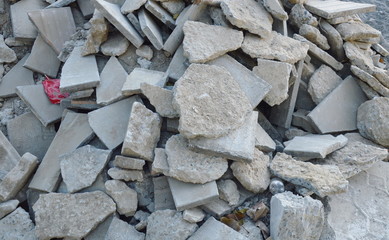 scrap of brick from destruction building on ground