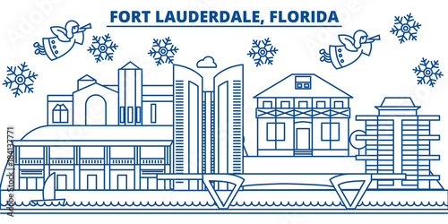 Usa Florida Fort Lauderdale Winter City Skyline Merry Christmas
