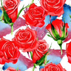 Wildflower rose flower pattern in a watercolor style. Full name of the plant: red rose, hulthemia. Aquarelle wild flower for background, texture, wrapper pattern, frame or border.