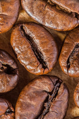 fried brown coffee grain, macro abstraction background