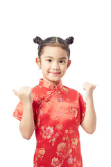 Cute girl wearing red Chinese suit