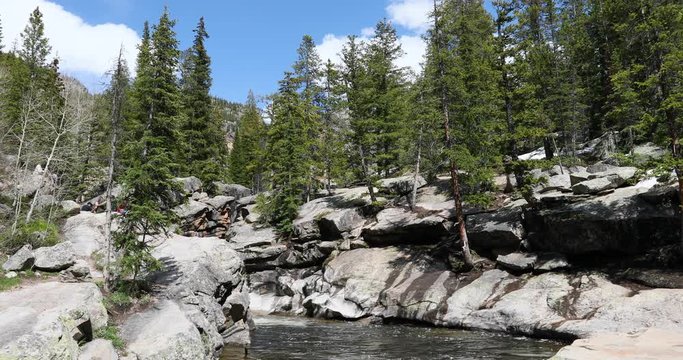 Colorado Rocky Mountains Roaring Fork River. Grottos climbing cliffs along Roaring Fork River near Independence Pass and Aspen Colorado. Swimming hole at Devil's Punchbowl.